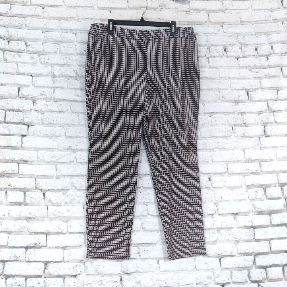 INC International Concepts Womens Pants 16 Black White Geometric Pull On Preppy